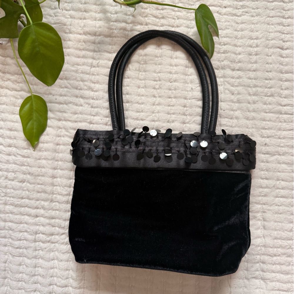 Y2K black velvet sequin shoulder bag